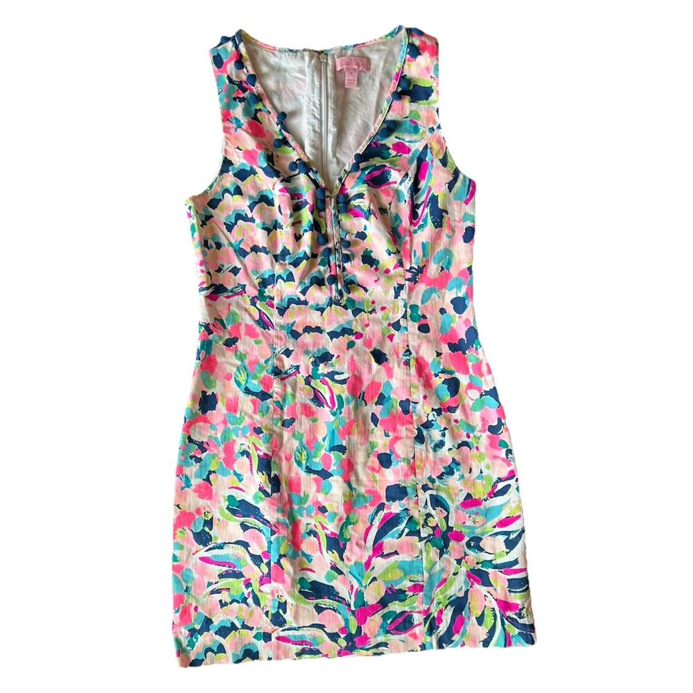 Lilly Pulitzer Cabrey Tropical Pina Colada Club Pink Tassels Shift Dress Sz 0